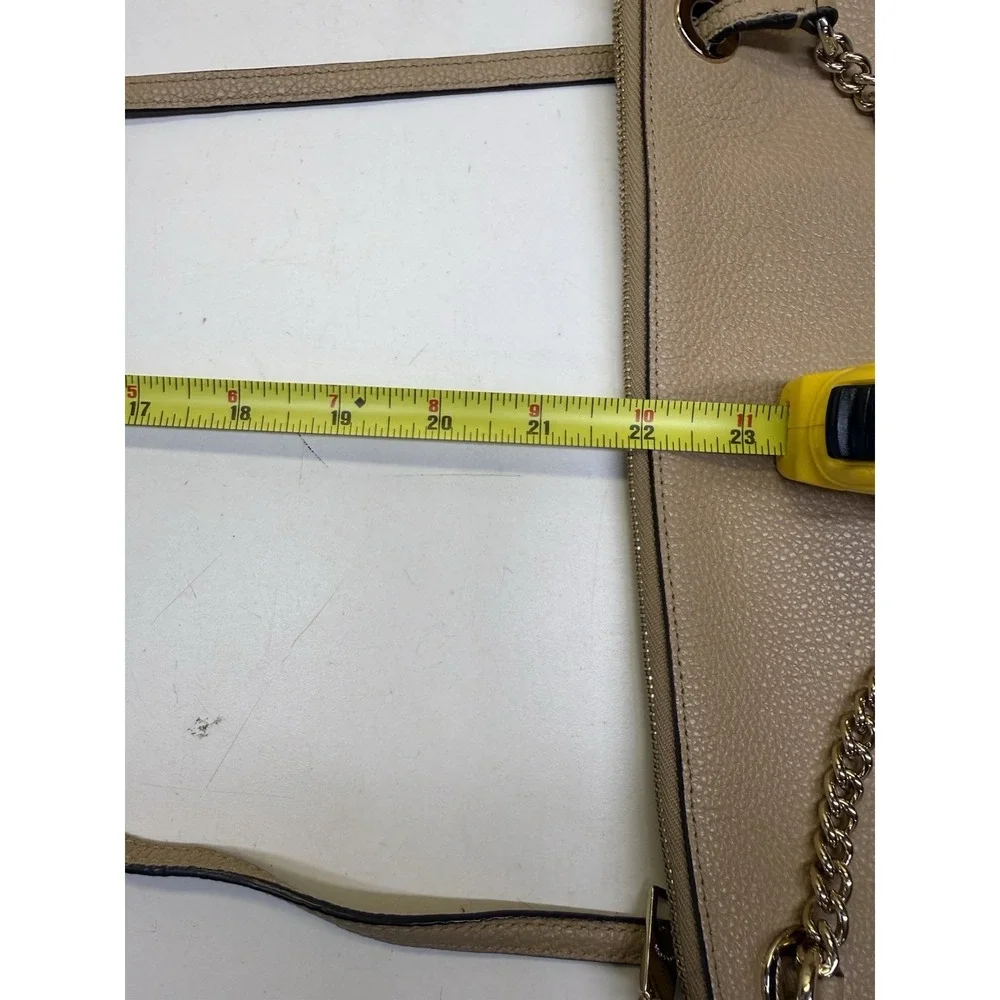Coach Convertible Leather Tan Pebbled Cross Body Bag Purse w/Gold Chain Accent